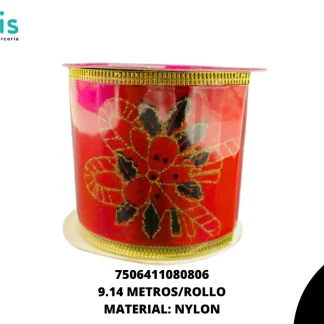 LISTON NAVIDEÑO SATINADO CON 9.14 M MOD JKR06+36 NO. 2.5" ROJO