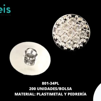 BOTON PLASTICO PATA DECORADOS PEDRERIA 801-34PL 34L (21.5mm) 200 PZ/PQT PLATA