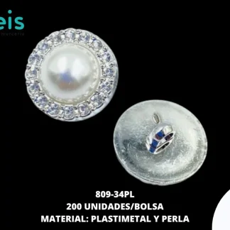 BOTON FINO PERLA 809-34PL 34L (21.5mm) 200 PZ/PQT PLATA