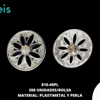 BOTON PLASTICO PATA DECORADOS PERLA 810-40PL 25mm 200 PZ/PQT PLATA