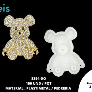 REMACHE PLASTICO OSO CON PIEDRA 19x29mm DORADO 100 PZ
