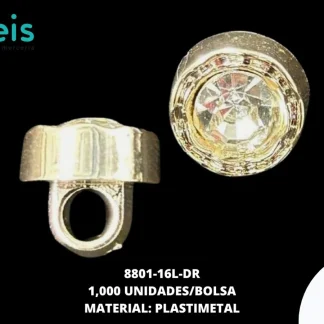 BOTON CON PIEDRA 8801 16L DORADO 1000UDS/PAQ