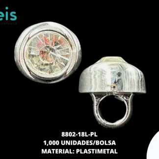 BOTON PIEDRA Y PERLA 8802-18L-PL 18L (11.5mm) 1,000 PZ/PQT PLATA