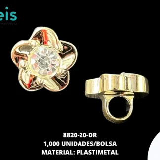 BOTON PIEDRA Y PERLA FLOR 8820-20-DR 20L (12.5mm) 1,000 PZ/PQT PLATA