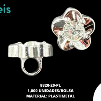 BOTON PIEDRA Y PERLA FLOR 8820-20-PL 20L (12.5mm) 1,000 PZ/PQT DORADO