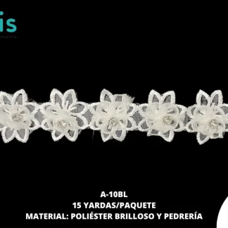 GUIPIUR POLIESTER BRILLOSO DECORADO A-10BL BLANCO 15 YARDAS/PAQUETE