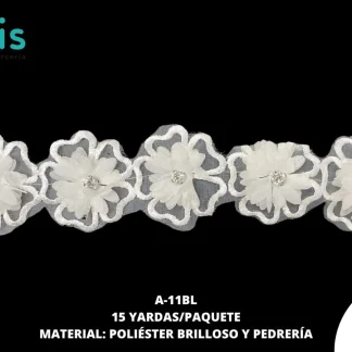 GUIPIUR POLIESTER BRILLOSO DECORADO A-11BL BLANCO 15 YARDAS/PAQUETE