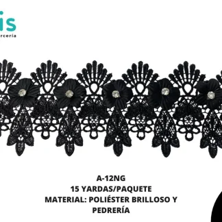 GUIPIUR COLOR POLIESTER DECORADO A-12NG NEGRO 15 YARDAS/PAQUETE