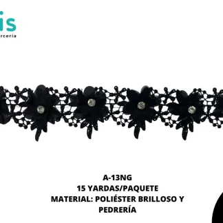 GUIPIUR COLOR POLIESTER DECORADO A-13NG NEGRO 15 YARDAS/PAQUETE