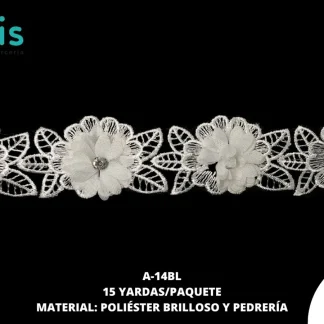 GUIPIUR POLIESTER BRILLOSO DECORADO A-14BL BLANCO 15 YARDAS/PAQUETE