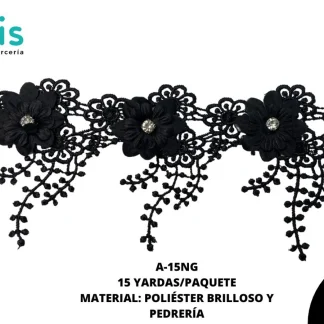 GUIPIUR COLOR POLIESTER DECORADO A-15NG NEGRO 15 YARDAS/PAQUETE