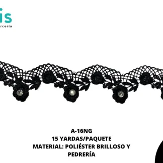 GUIPIUR COLOR POLIESTER DECORADO A-16NG NEGRO 15 YARDAS/PAQUETE