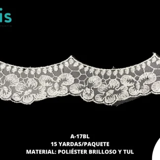 GUIPIUR POLIESTER BRILLOSO DECORADO A-17BL BLANCO 15 YARDAS/PAQUETE