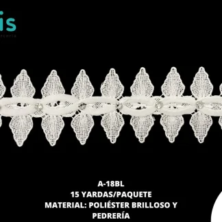 GUIPIUR POLIESTER BRILLOSO DECORADO A-18BL BLANCO 15 YARDAS/PAQUETE
