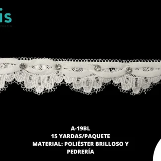 GUIPIUR POLIESTER BRILLOSO DECORADO A-19BL BLANCO 15 YARDAS/PAQUETE