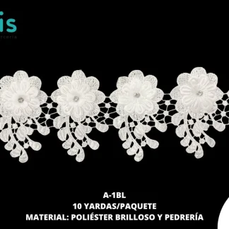 GUIPIUR POLIESTER BRILLOSO DECORADO A-1BL BLANCO 10 YARDAS/PAQUETE