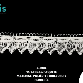 GUIPIUR POLIESTER BRILLOSO DECORADO A-20BL BLANCO 15 YARDAS/PAQUETE
