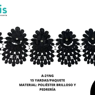 GUIPIUR COLOR POLIESTER DECORADO A-21NG NEGRO 15 YARDAS/PAQUETE