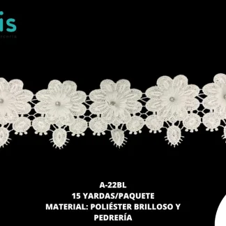 GUIPIUR POLIESTER BRILLOSO DECORADO A-22BL BLANCO 15 YARDAS/PAQUETE