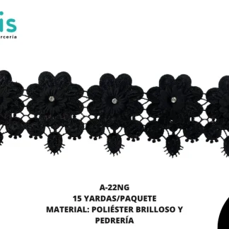 GUIPIUR COLOR POLIESTER DECORADO A-22NG NEGRO 15 YARDAS/PAQUETE