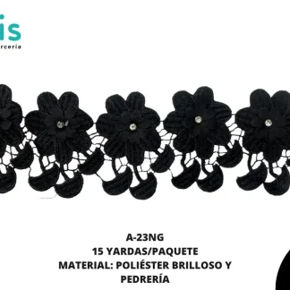 GUIPIUR COLOR POLIESTER DECORADO A-23NG NEGRO 15 YARDAS/PAQUETE
