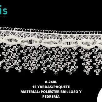 GUIPIUR POLIESTER BRILLOSO DECORADO A-24BL BLANCO 15 YARDAS/PAQUETE