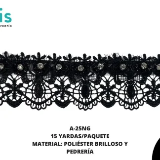 GUIPIUR COLOR POLIESTER DECORADO A-25NG NEGRO 15 YARDAS/PAQUETE