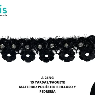 GUIPIUR COLOR POLIESTER DECORADO A-26NG NEGRO 15 YARDAS/PAQUETE