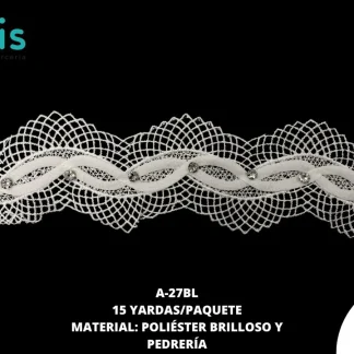 GUIPIUR POLIESTER BRILLOSO DECORADO A-27BL BLANCO 15 YARDAS/PAQUETE