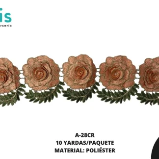 GUIPIUR BORDADO 3D A-28CR 9.5 cm 10 YDS/PQT CORAL