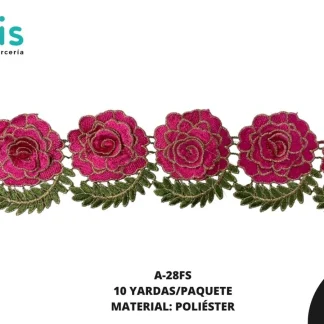 GUIPIUR BORDADO 3D A-28FS 9.5 cm 10 YDS/PQT FUCSIA