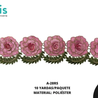 GUIPIUR BORDADO 3D A-28RS 9.5 cm 10 YDS/PQT ROSADO