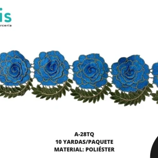 GUIPIUR BORDADO 3D A-28TQ 9.5 cm 10 YDS/PQT TURQUESA