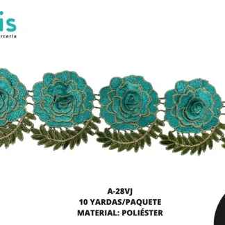 GUIPIUR BORDADO 3D A-28VJ 9.5 cm 10 YDS/PQT VERDE JADE