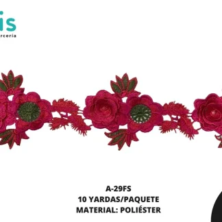 GUIPIUR BORDADO 3D A-29FS 10.5 cm 10 YDS/PQT FUCSIA