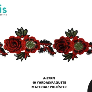GUIPIUR BORDADO 3D A-29RN 10.5 cm 10 YDS/PQT ROJO-NEGRO