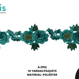 GUIPIUR BORDADO 3D A-29VJ 10.5 cm 10 YDS/PQT VERDE JADE