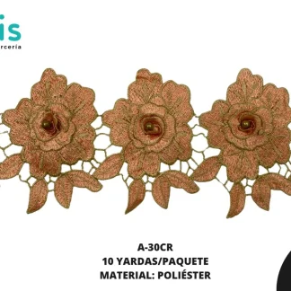 GUIPIUR BORDADO 3D CON PERLA DORADA A-30CR 14 cm 10 YDS/PQT CORAL