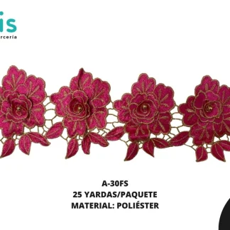 GUIPIUR BORDADO 3D CON PERLA DORADA A-30FS 14 cm 10 YDS/PQT FUCSIA