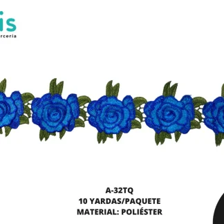 GUIPIUR BORDADO 3D A-32TQ 8.5 cm 10 YDS/PQT TURQUESA