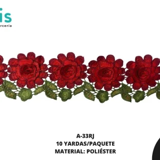 GUIPIUR BORDADO 3D A-33RJ 9.5 cm 10 YDS/PQT ROJO