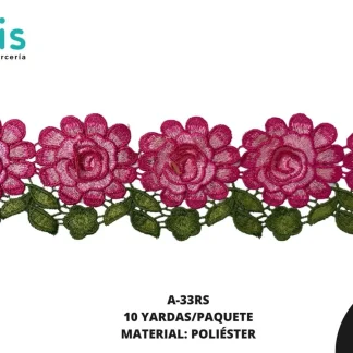 GUIPIUR BORDADO 3D A-33RS 9.5 cm 10 YDS/PQT ROSADO