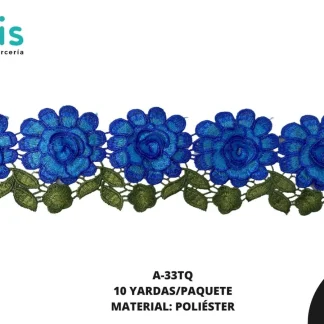 GUIPIUR BORDADO 3D A-33TQ 9.5 cm 10 YDS/PQT TURQUESA