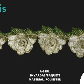 GUIPIUR BORDADO 3D A-34BL 8 cm 15 YDS/PQT BLANCO