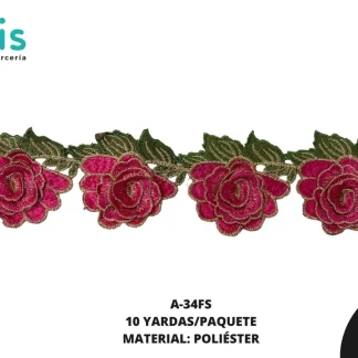 GUIPIUR BORDADO 3D A-34FS 8 cm 10 YDS/PQT FUCSIA