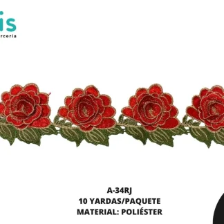 GUIPIUR BORDADO 3D A-34RJ 8 cm 10 YDS/PQT ROJO