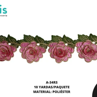 GUIPIUR BORDADO 3D A-34RS 8 cm 10 YDS/PQT ROSADO