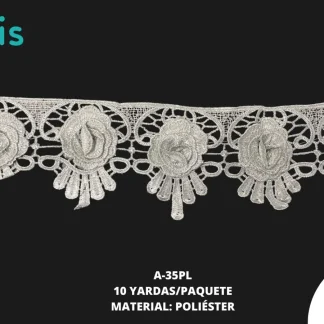 GUIPIUR BORDADO 3D A-35PL 9.5 cm 10 YDS/PQT PLATA