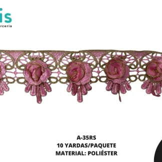 GUIPIUR BORDADO 3D A-35RS 9.5 cm 10 YDS/PQT ROSADO