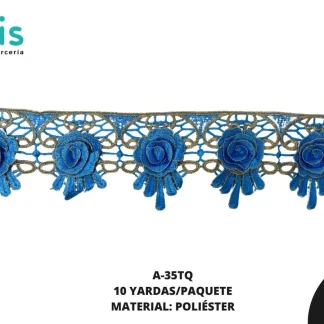 GUIPIUR BORDADO 3D A-35TQ 9.5 cm 10 YDS/PQT TURQUESA